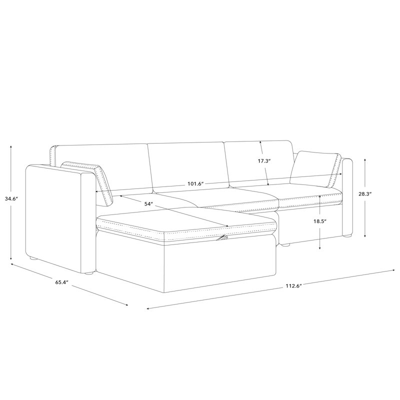 Canapé modulaire 4 pièces 112,6 po 4 pièces, Mélange de lin gris fossile