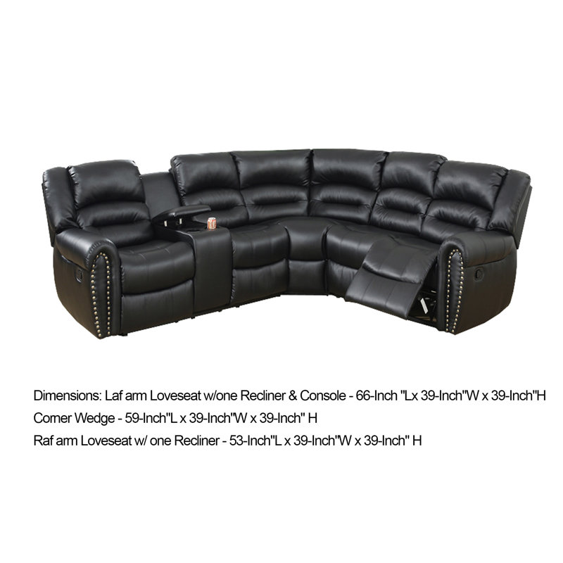 Rihannon Upholstered Reclining Sectional Symmetrical, Black Faux leather