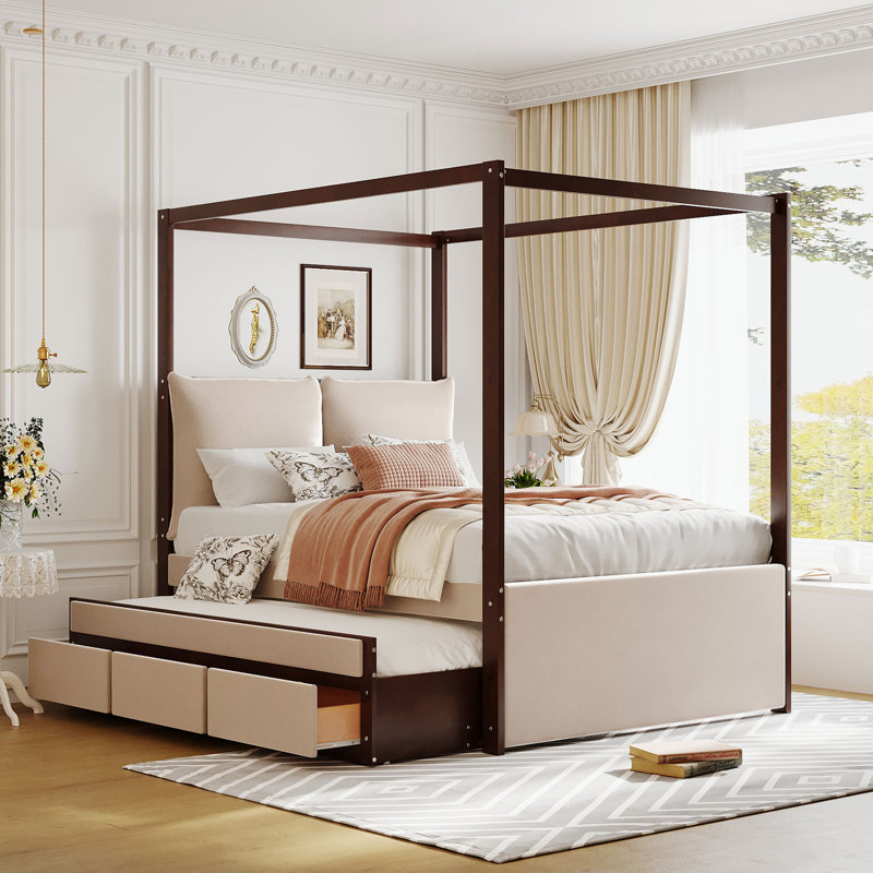 Kiniah Upholstered Canopy Storage Bed, Beige