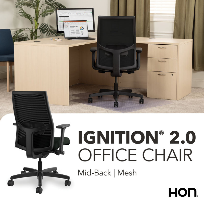 HON Ignition 2.0 Mid-Back Task Chair, Advanced Tilt, Black Frame, Black, Black, Advanced Tilt, Black