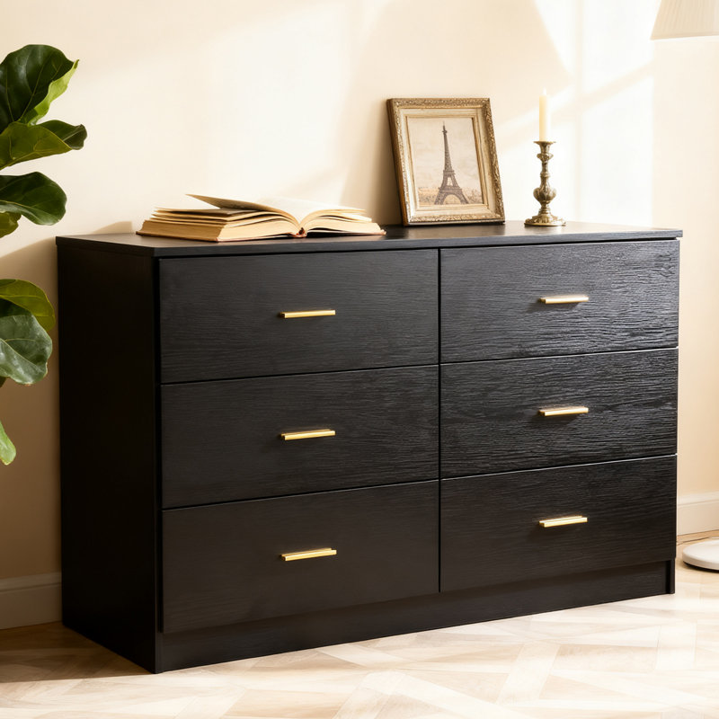 Commode 6 tiroirs grande capacité pour chambre à coucher
