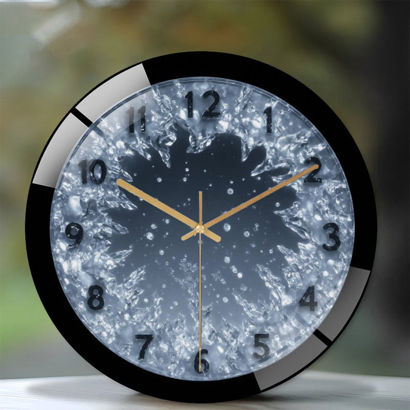 Frozen-Clock-Face-With-Ice-Shards Art - 12'' Modern Glass Wall Clock
