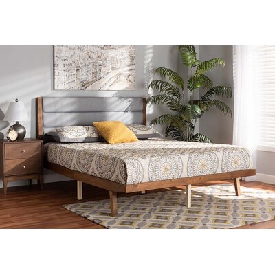 Bristol Grey Fabric Upholstered And Walnut Brown Finished Wood Queen Size Platform Bed (Queen) -  Corrigan StudioÂ®, 205BAC6D652740BEA9FF84357E3B3BA6