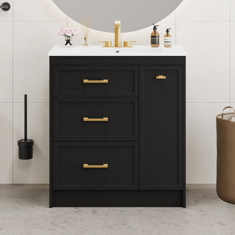 Meuble-lavabo 30 po avec trois tiroirs, Noir