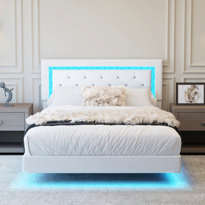 Full Size Bed Frame With Headboard, Floating Bed Frame With LED Lights