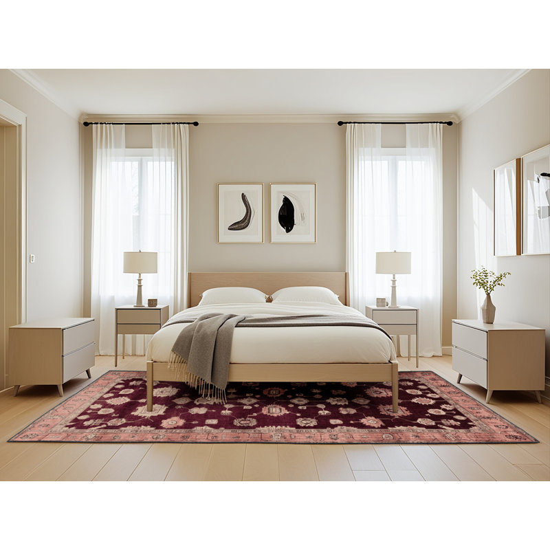 Tapis rouge lavé à la machine, Rectangle 5 pi x 8 pi