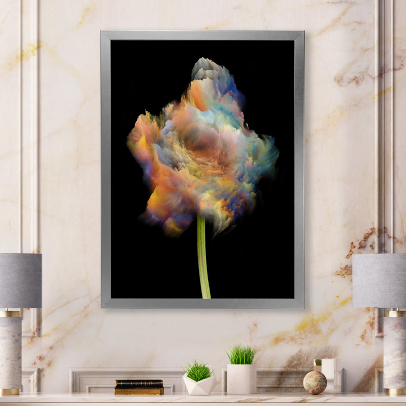 Décoration murale moderne sur toile Blooming Multicolor Fractal III, Cadre photo argenté, H 40 po x l 30 po x P 1,5 po