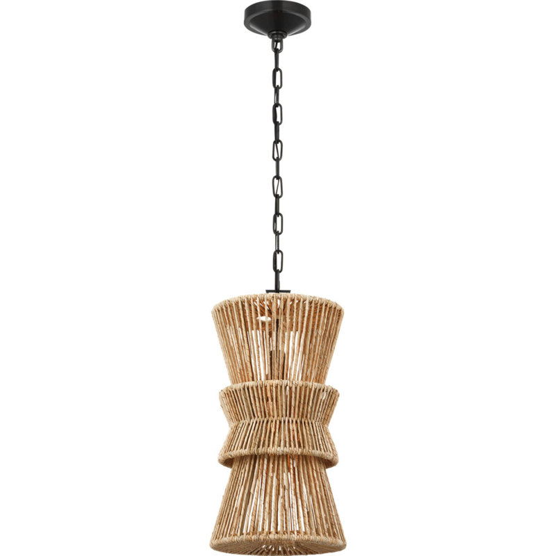 Antigua 11" Pendant in Natural Abaca, Bronze
