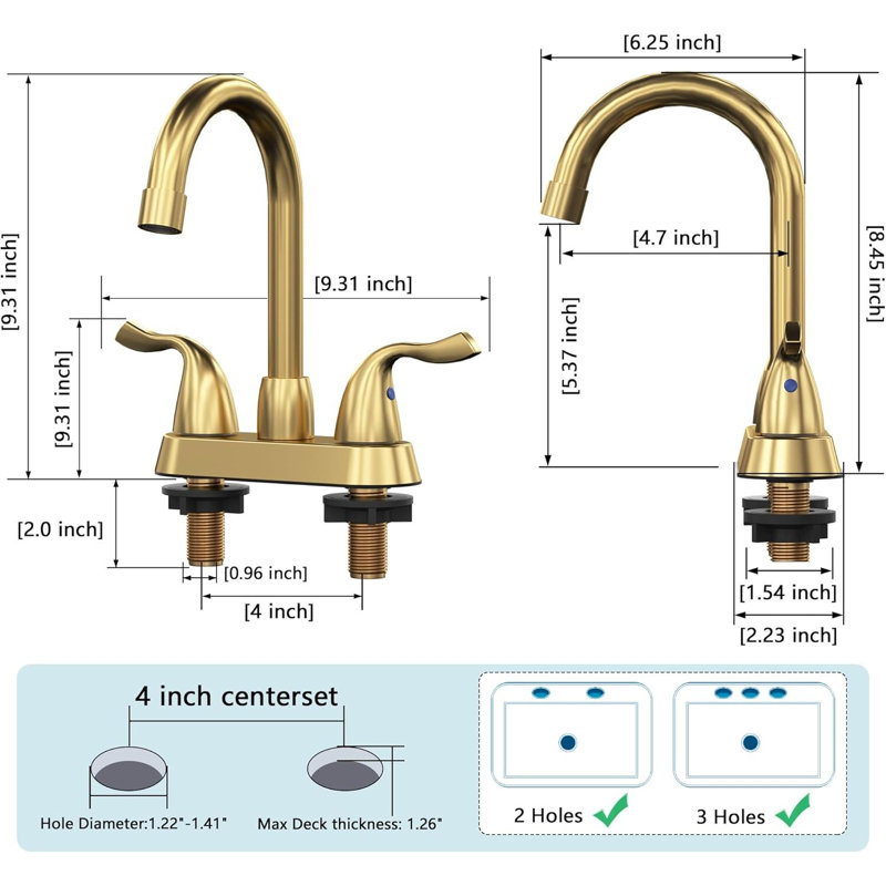 Modern 2-handle Bathroom Faucet with Drain Assembly, Brushed Gold