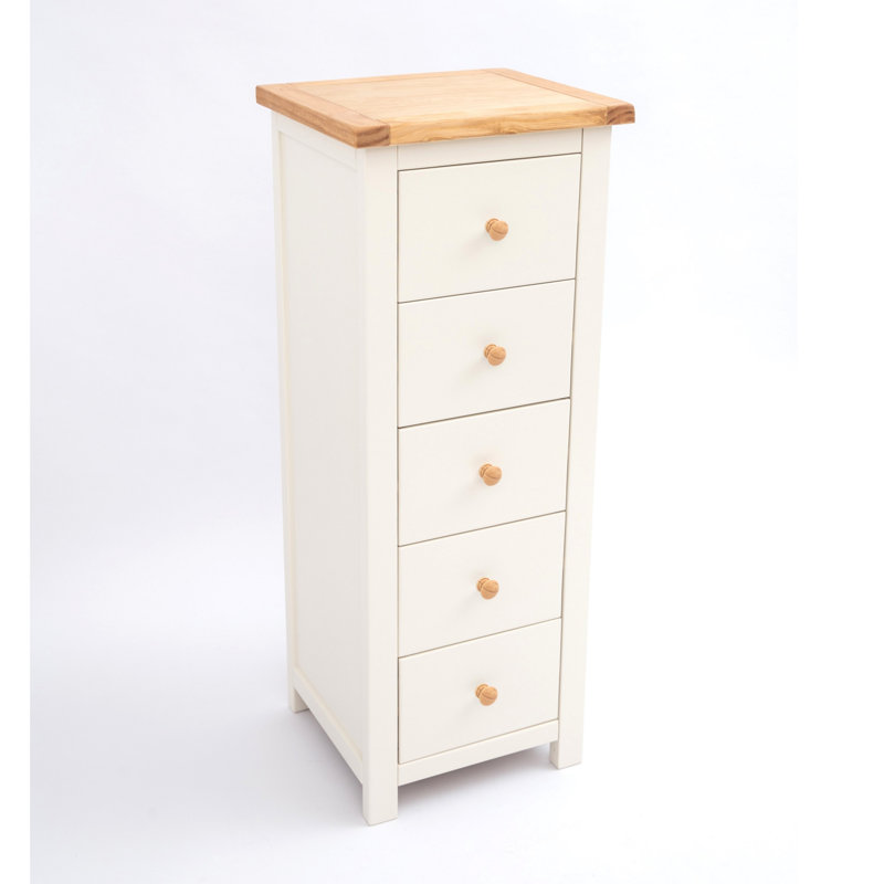 Pompey 5 Drawer 45Cm W Solid Wood Tallboy, Off-White