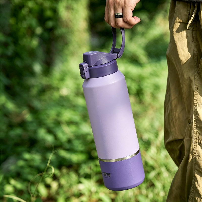 TYESO 40oz Insulated Water Bottle, Keep Cold 24H, Leak-Proof, Fits in Car Cup Holder, Stainless Steel Water Bottle for Sports, Travel, and School (Purple)