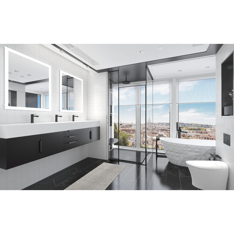 Meuble-lavabo mural double l 84 po x P 19 po x H 20 po Roghan, Blanc, Noir, Noir