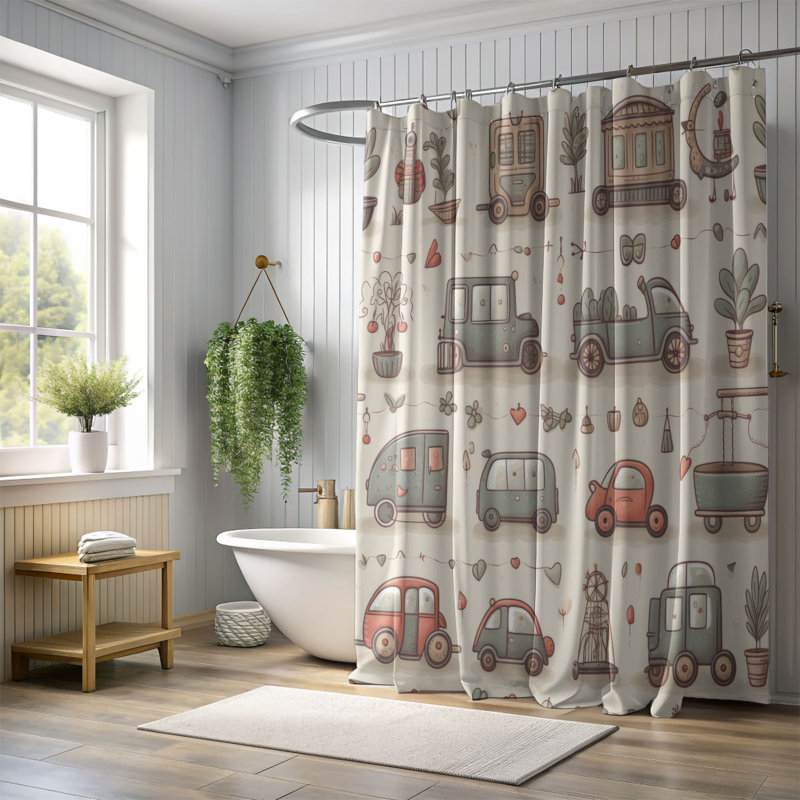 Petits véhicules - Rideau de douche Premium, H 74 po x l 71 po