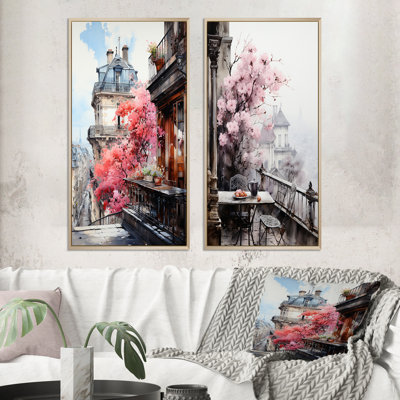 " Pink Paris Parisian Balconies " 2 - Pieces