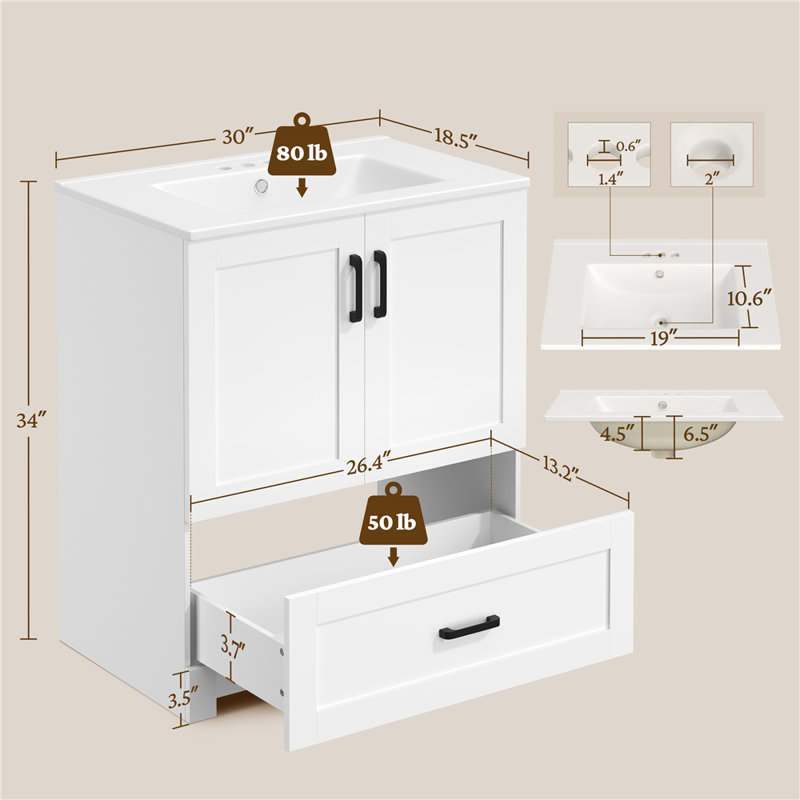 Meuble-lavabo autoportant moderne avec lavabo en céramique