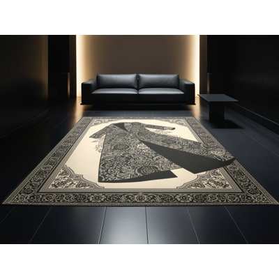 Tapis oriental noir classique Benson lavable à la machine - reliure noire