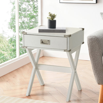 Table de bout blanche avec tiroir et plateau en bois rustique pour les espaces de vie carrés - Utilisation polyvalente à la maison