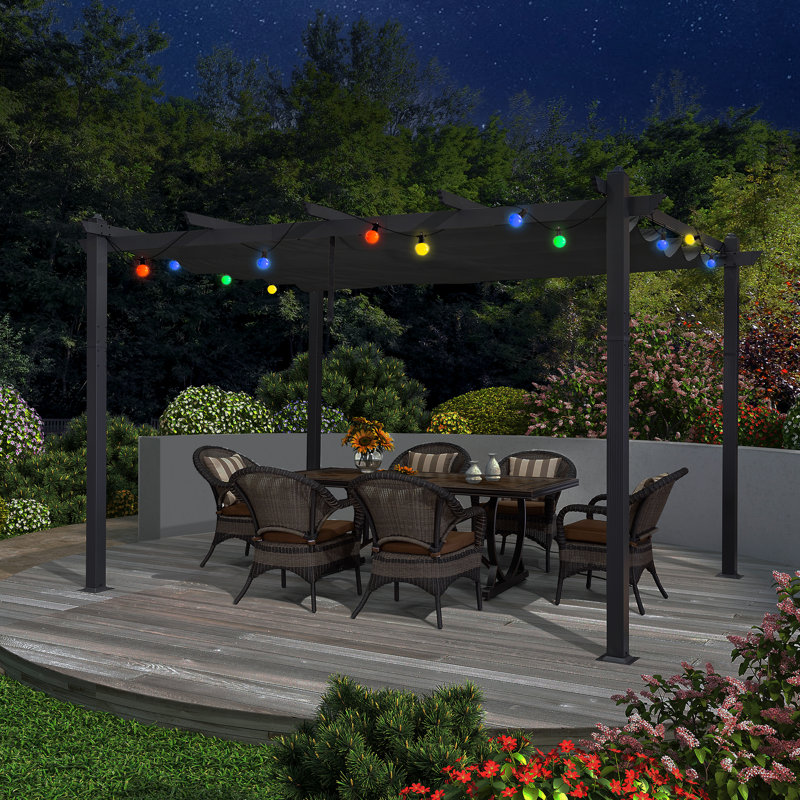 13 Ft. W x 10 Ft. D Metal Pergola with Canopy, Gray