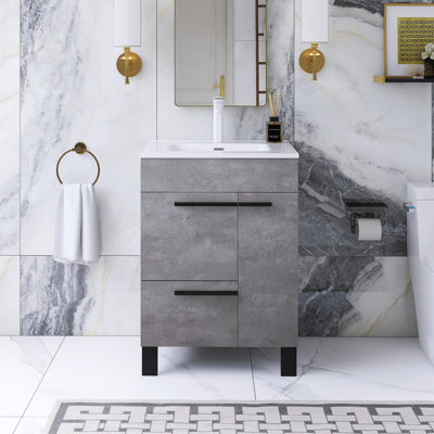 24 po Élégant meuble-lavabo sur pied avec lavabo en céramique