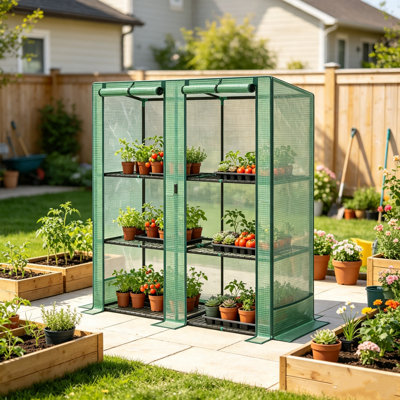 Lean to Portable Greenhouse for Outdoor Garden with Slanted Roof Design for Wall Mounted Plant Protection