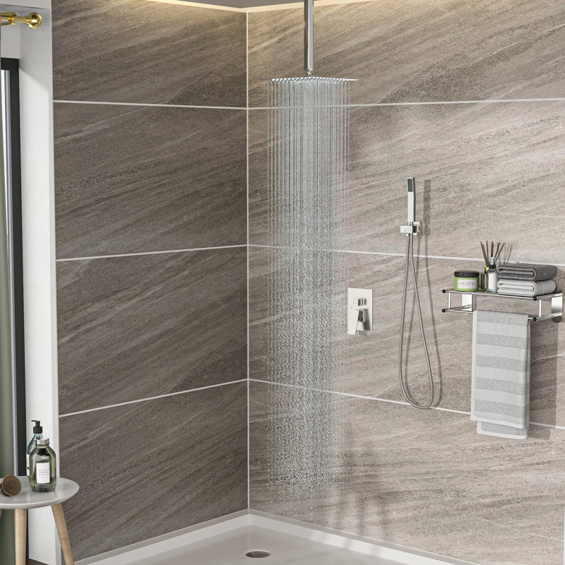 Pomme de douche double pour plafond, tête de plafond en nickel brossé de 16 po, apparence de plafond
