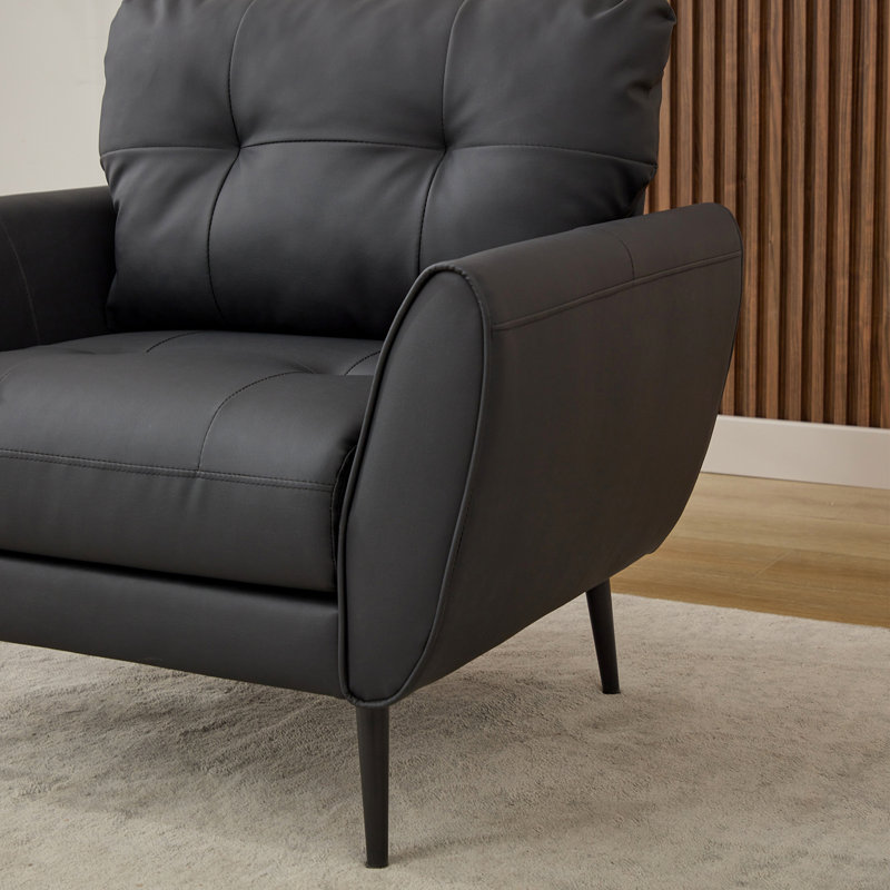 Corvo 33.4' Wide Tufted Armchair, Similicuir noir