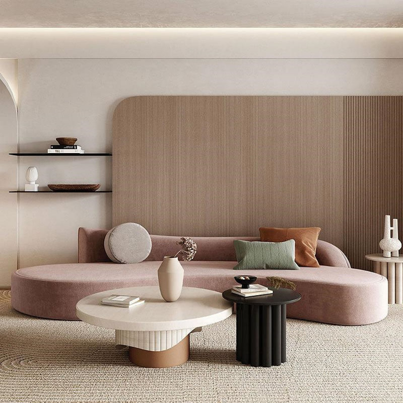 Simple Curved Living Room Sofa, Pink
