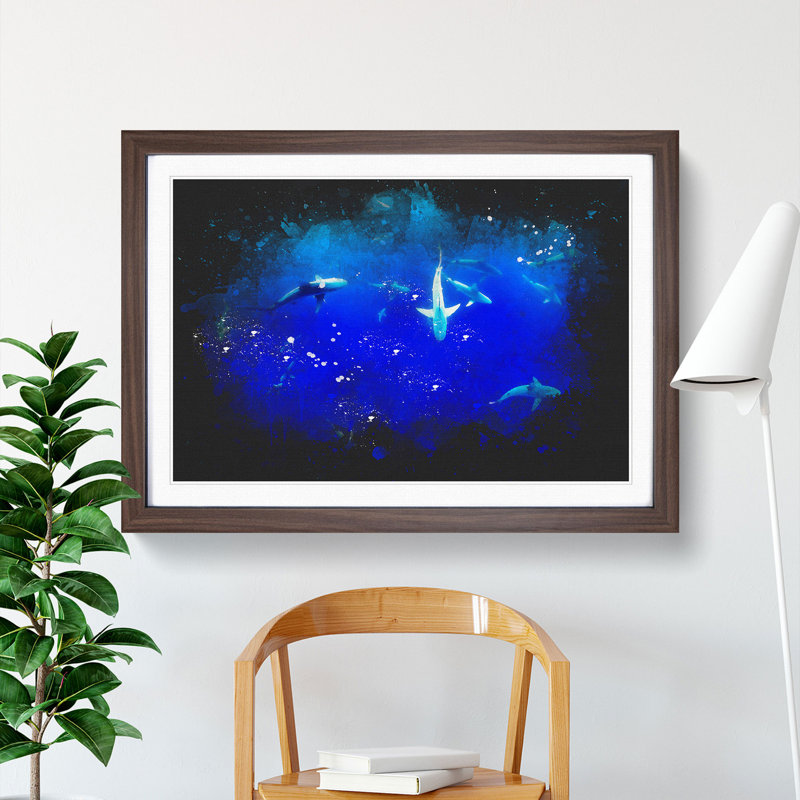 Oahu Sharks - Single Picture Frame Print on MDF, Walnut Framed, 24cm H x 33cm W x 2cm D