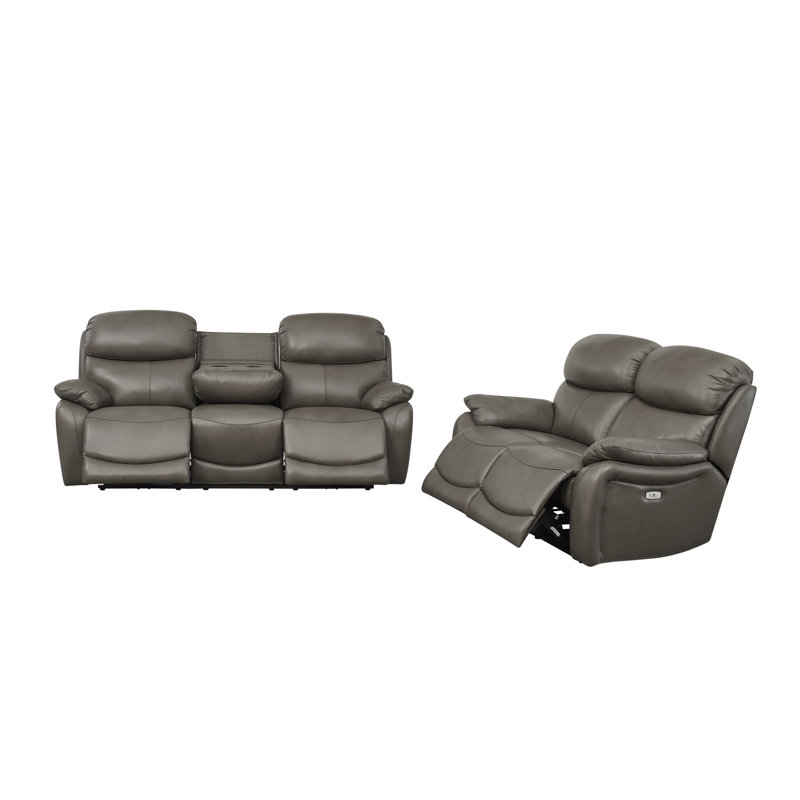 Ensemble de salon en cuir fleur 2 pièces inclinable avec USB et 2 porte-gobelets sur les coussins de dossier, Gris