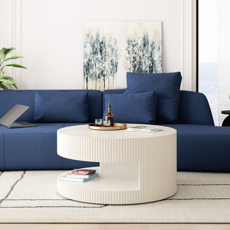 Table basse ronde, table centrale moderne avec rangement, table basse à rayures verticales pour le salon, la chambre à coucher