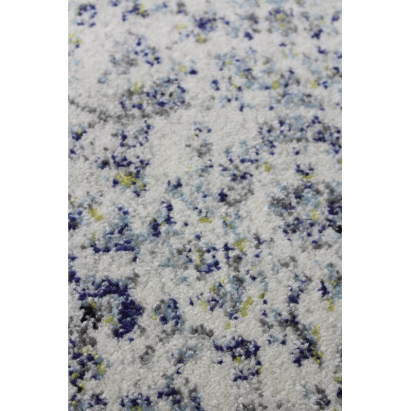 Ivory and Blue Synthetic Washable Rectangular Rug 4' x 6'