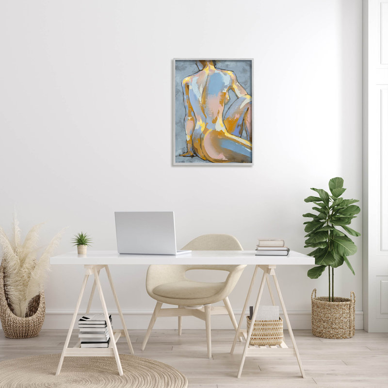 Art moderne de giclée encadrée par brossé bleu moderne par Trevor Copenhaver, H 30 po x l 24 po x P 1,5 po