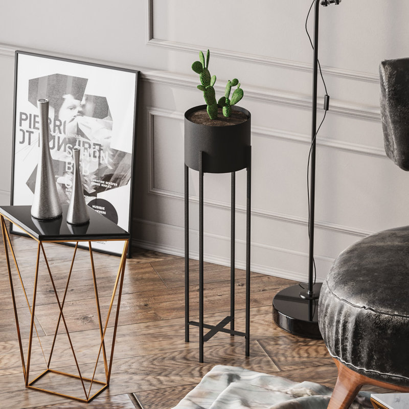 Becontree Stylish Decorative Metal Pot, Black, 9.1 x 30.7 inches | 100% Durable Metal Construction, Pot Diameter: 7.9 inches, Pot Height: 5.9 inches | Lightweight at 3.1 lbs, Perfect for Home Décor & Indoor Plants, No Installation Required