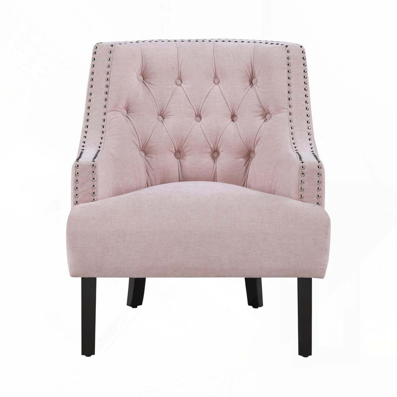 Upholstered Wingback Chair, Pink Fabric