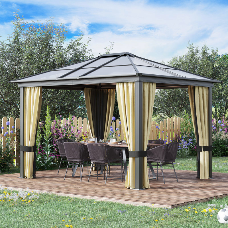 Pavillon de jardin 10X12 avec toit en polycarbonate et cadre en aluminium, idéal pour la terrasse, le toit de la pelouse, le cadre extérieur amusant