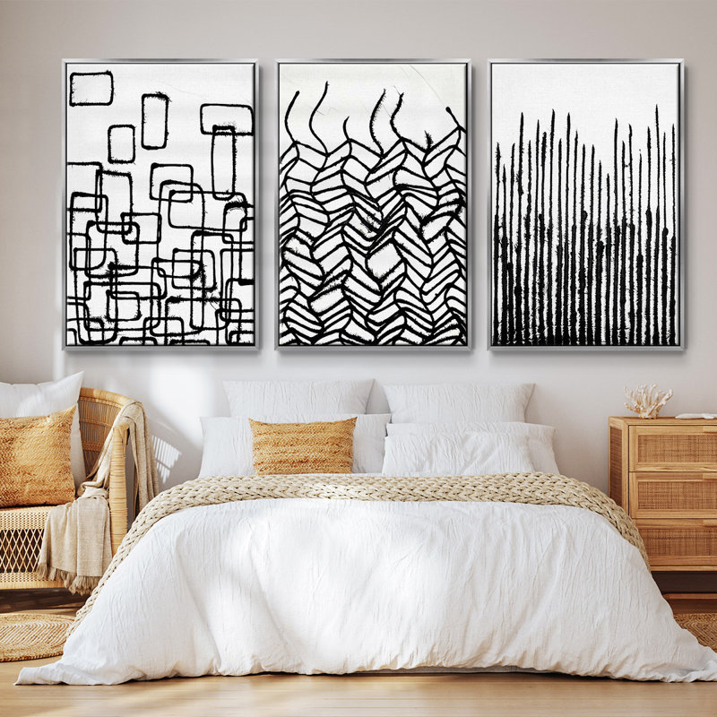 Ensemble de 3 pièces encadrées sur toile imprimées Effervescence I, H 40 po x l 78 po, Argent