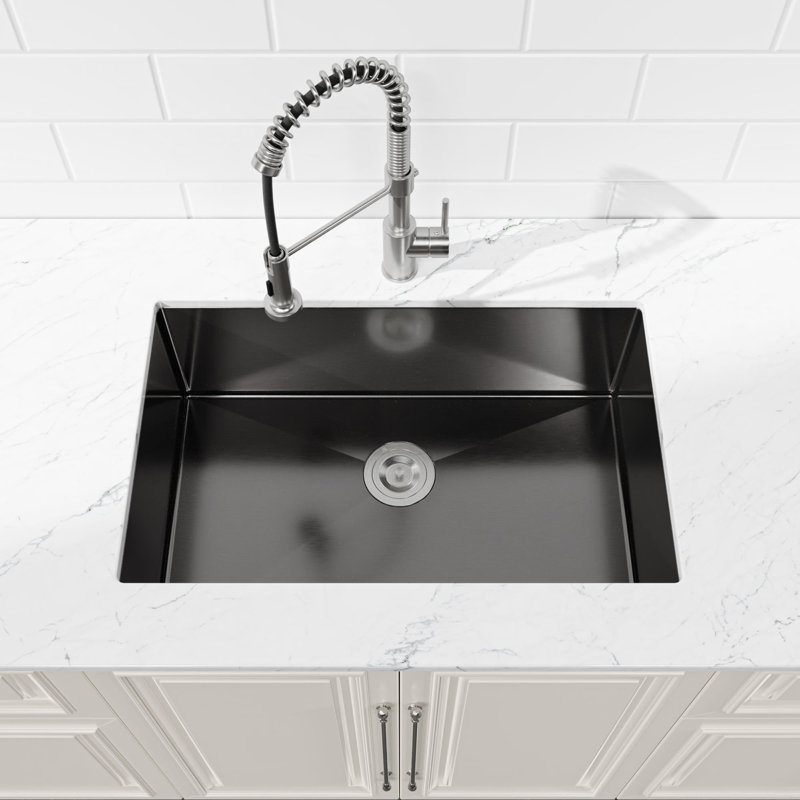 Évier de cuisine encastrable 34 po avec crépine à évier simple en acier inoxydable 34 po, Noir mat