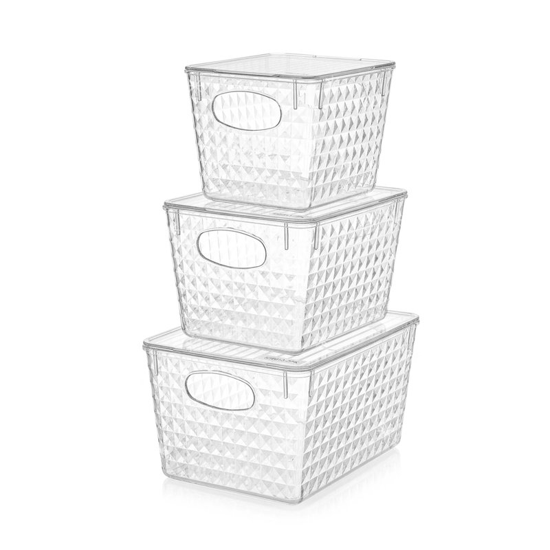 Ensemble de bacs de rangement à motif de losanges avec couvercles