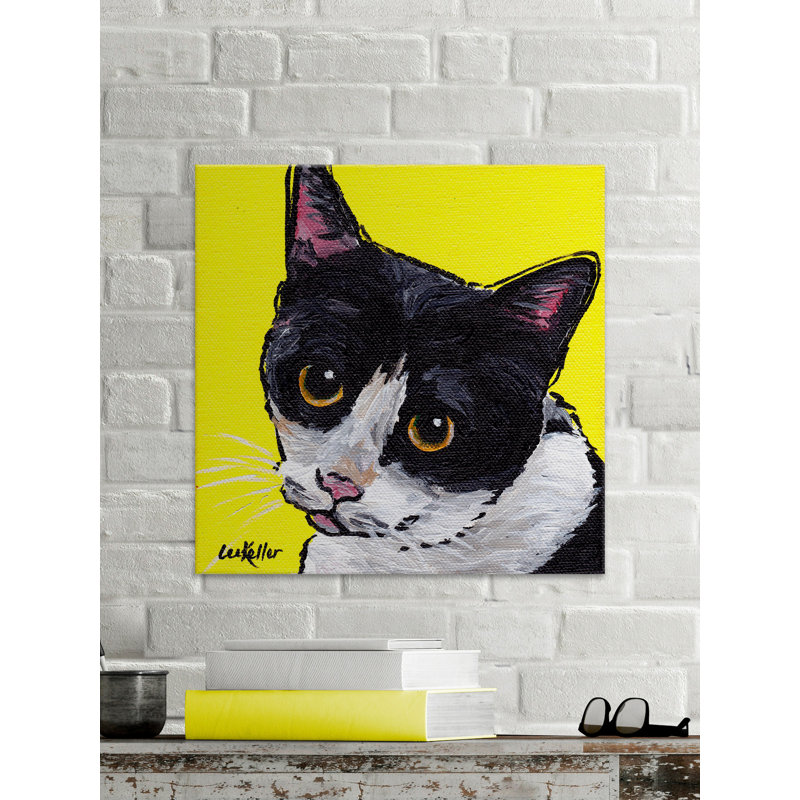 « cat tuxedo », reproduction de peinture à l’acrylique sur toile tendue, H 24 po x l 24 po x P 1,5 po
