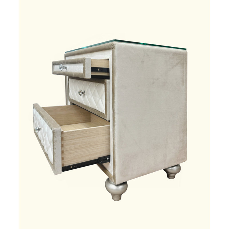 Table de chevet luxueuse en velours avec plusieurs tiroirs pour un rangement amélioré