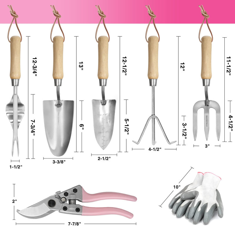 Ensemble d'outils de jardin 8 pièces, Rose