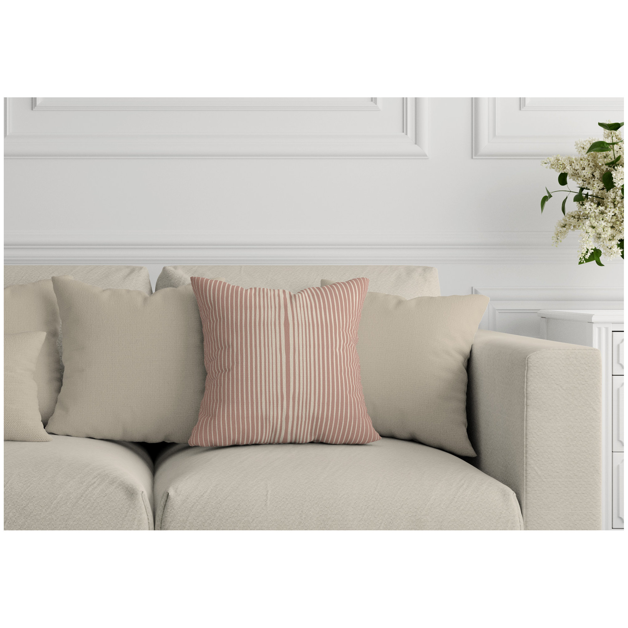 Ash Striped Indoor/Outdoor Throw Pillow, Rose, 16" x 16"