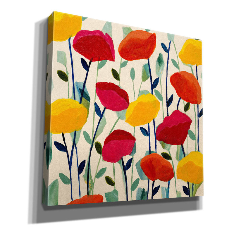 «Cheerful Poppies On Canvas» par Carrie Schmitt, reproduction, H 37 po x l 37 po x P 1,5 po