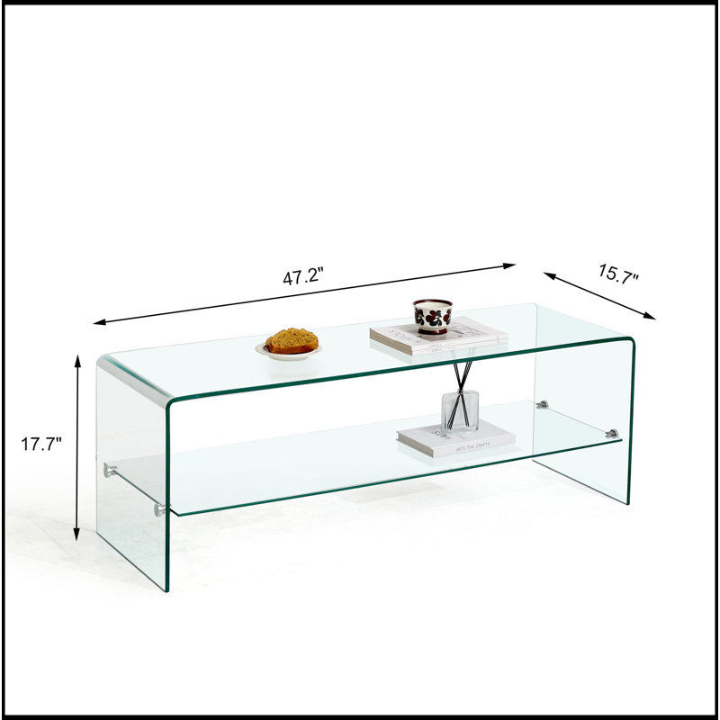 Table télé en verre transparent, meuble télé en verre trempé transparent pour le salon
