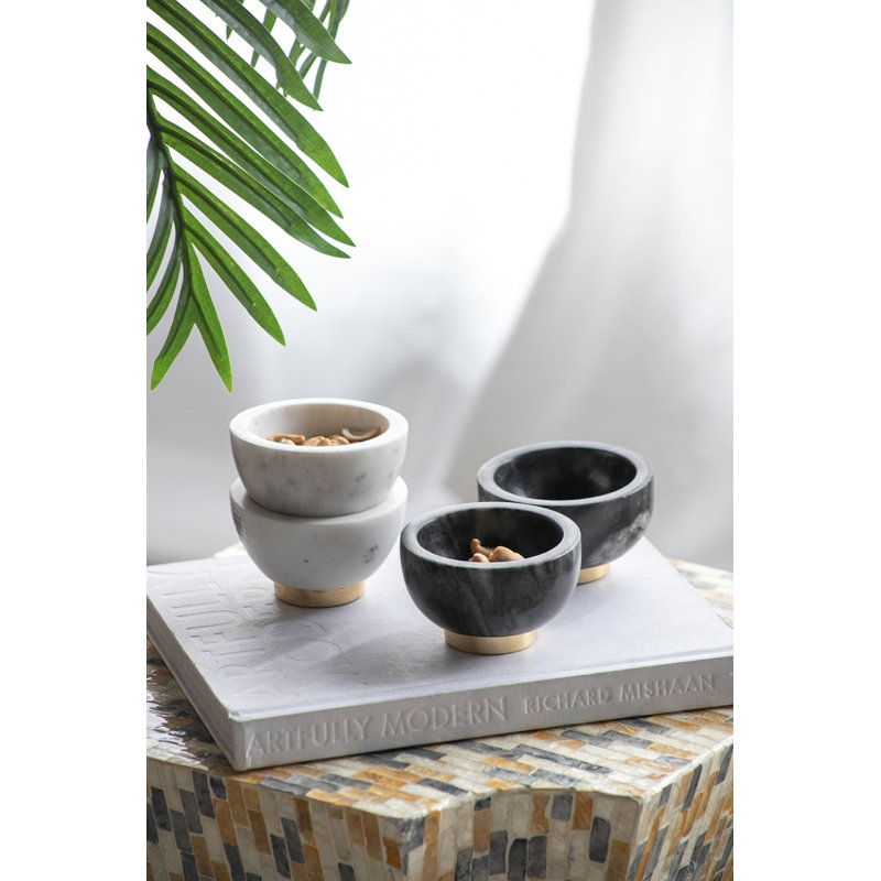 S/2 White Marble Bowls, Blanc