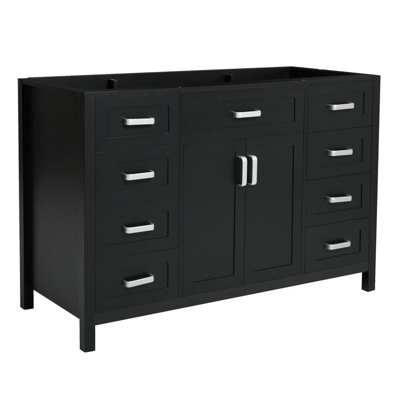 Veyra 47" Bathroom Vanity Base Only With 2 Doors, 8 Soft-Close Drawers And Adjustable Feet (Sink Not Included), Black