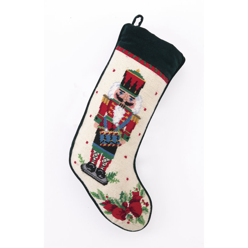 Nutcracker Melody Wool and Velvet Needlepoint Stocking
