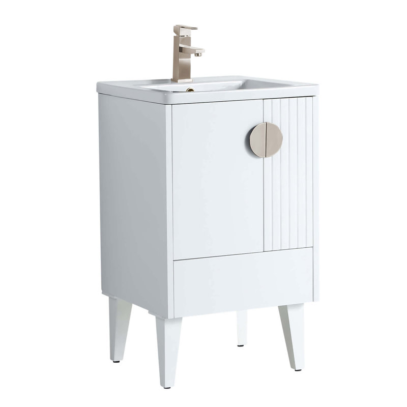 Ensemble de meuble-lavabo simple 20 po Saimah, Blanc mat, Nickel satiné
