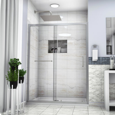 Brushed Nickel Shower Door, 60" X 72" - Tempered Glass, Contemporary Bathroom Style Single Sliding, Outstanding Choice