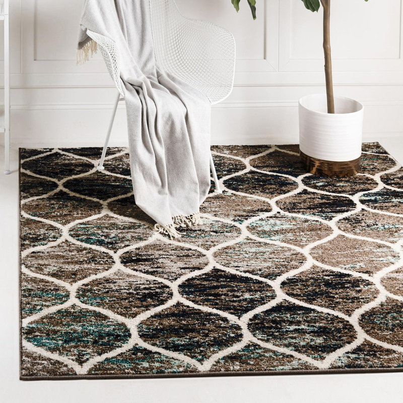 Riverlea Geometric Brown Area Rug, Multi Blue, Square 10'